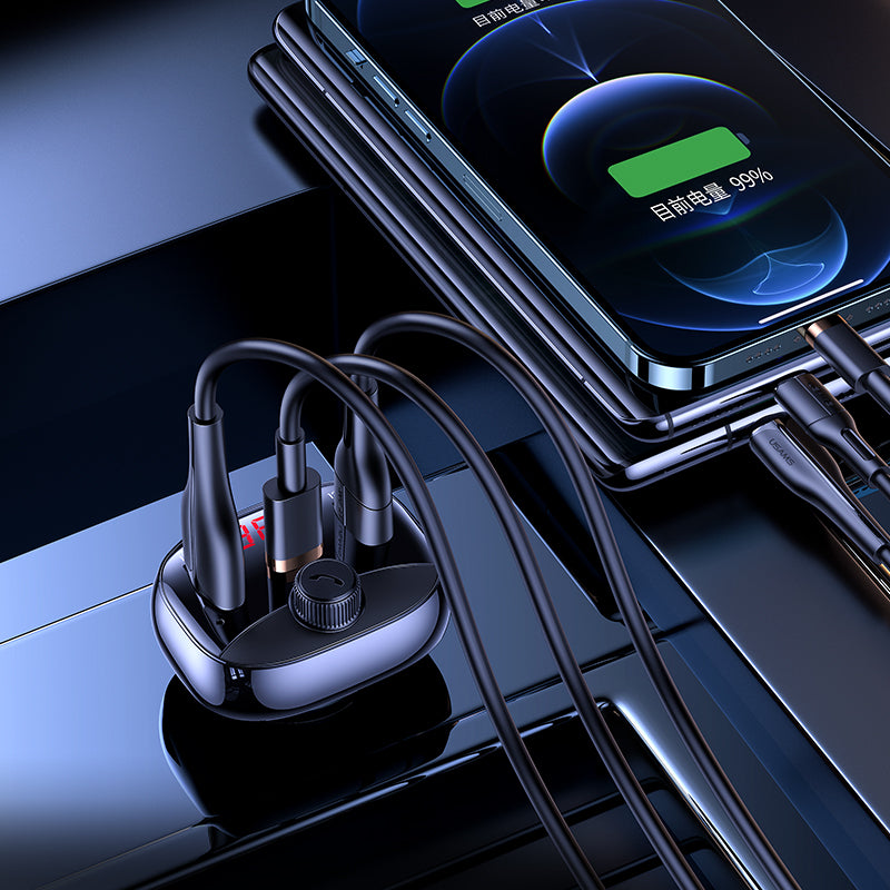 USAMS C25 50W 3-Port Fast Car Charger l Bluetooth 5.0 FM Transmitter