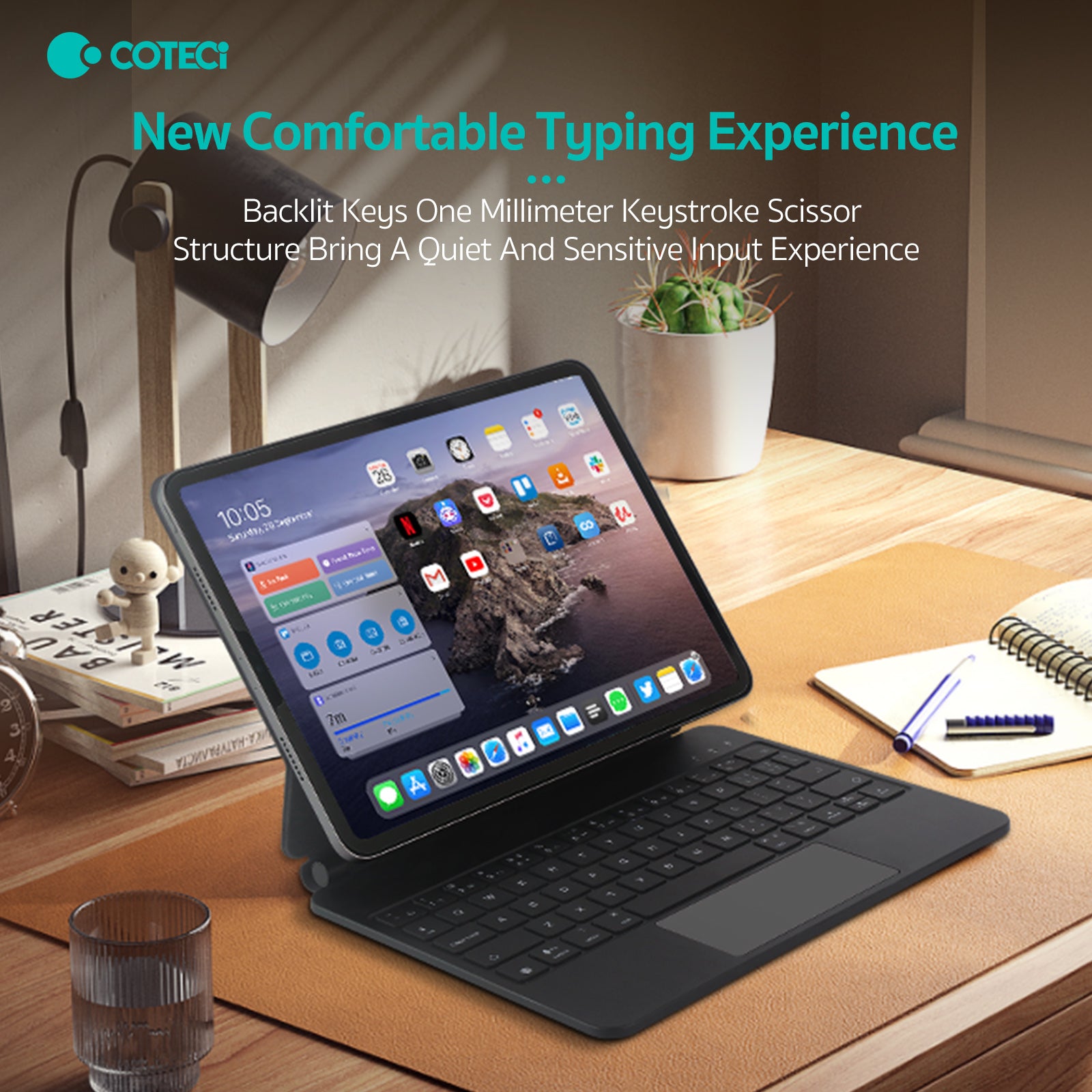 COTECi Smart Magic Keyboard Magnetic Case with Trackpad for iPad