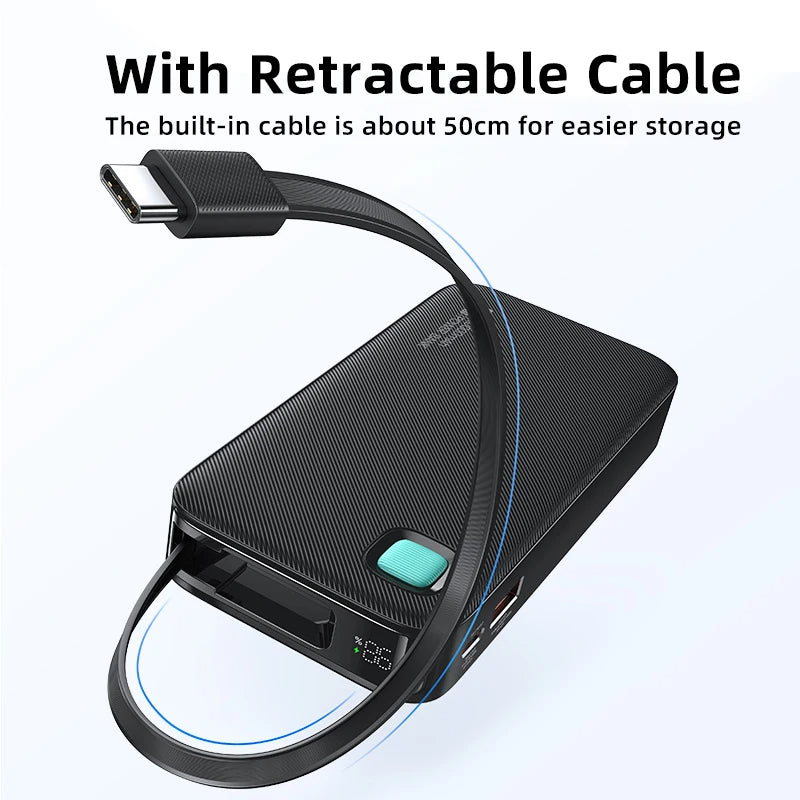 USAMS CD224 XY Series 20W Power Bank with Retractable USB-C Cable - 10000mAh