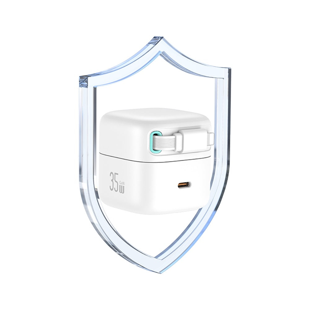USAMS CC210 SMF Series 35W GaN Wall Charger with Retractable Lightning Cable