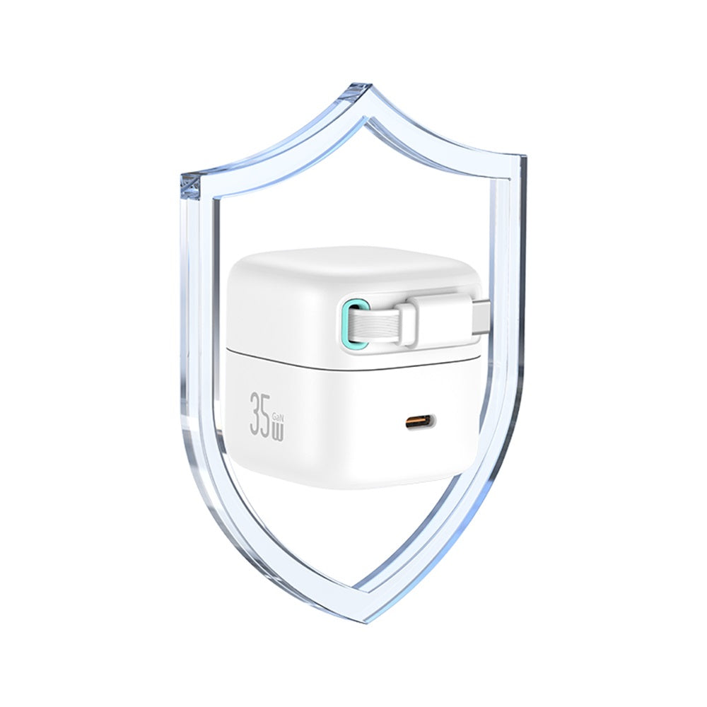 USAMS CC205 XMF Series 35W Dual USB-C GaN Wall Charger with Retractable Magnetic Cable