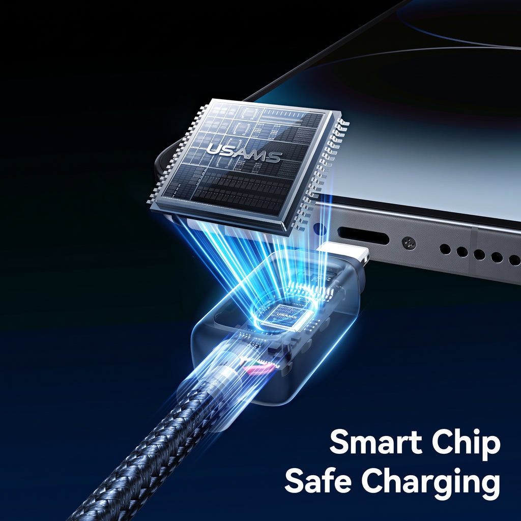 USAMS SJ819 U111 30W Type-C to Lightning Fast Charging Cable with Infinity Mirror LED Light (1.2m)