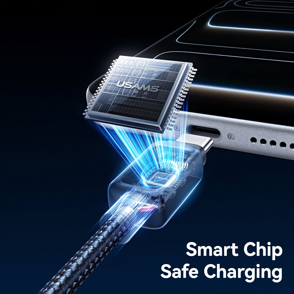 USAMS SJ818 U111 240W Type-C to Type-C Fast Charging Cable with Infinity Mirror LED Light (1.2m)