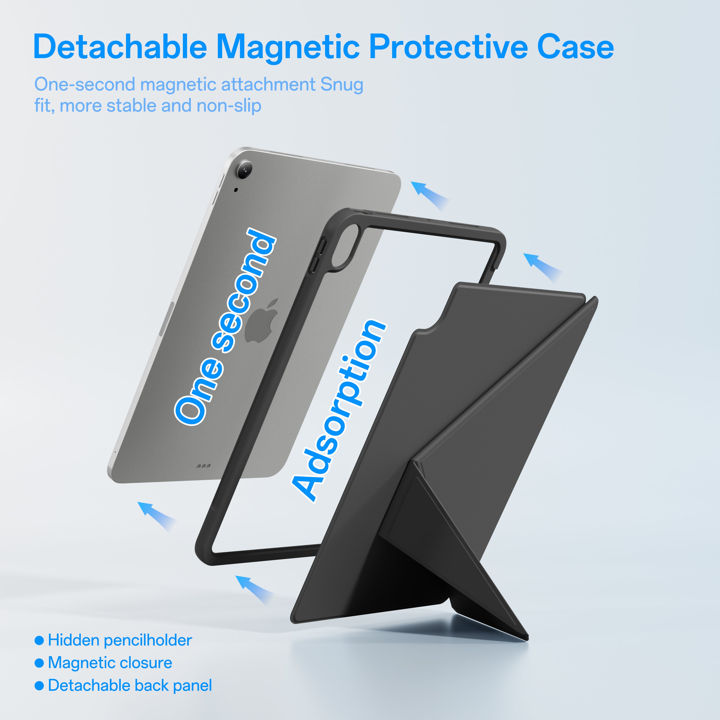 3-Piece Detachable Magnetic Case for iPad – Origami Stand Folio
