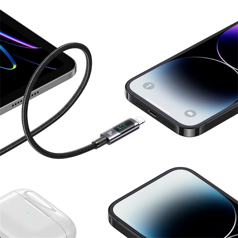 USAMS SJ672 Sufeng Series 30W USB-C to Lightning Fast Charging Digital Display Cable (1.2m)