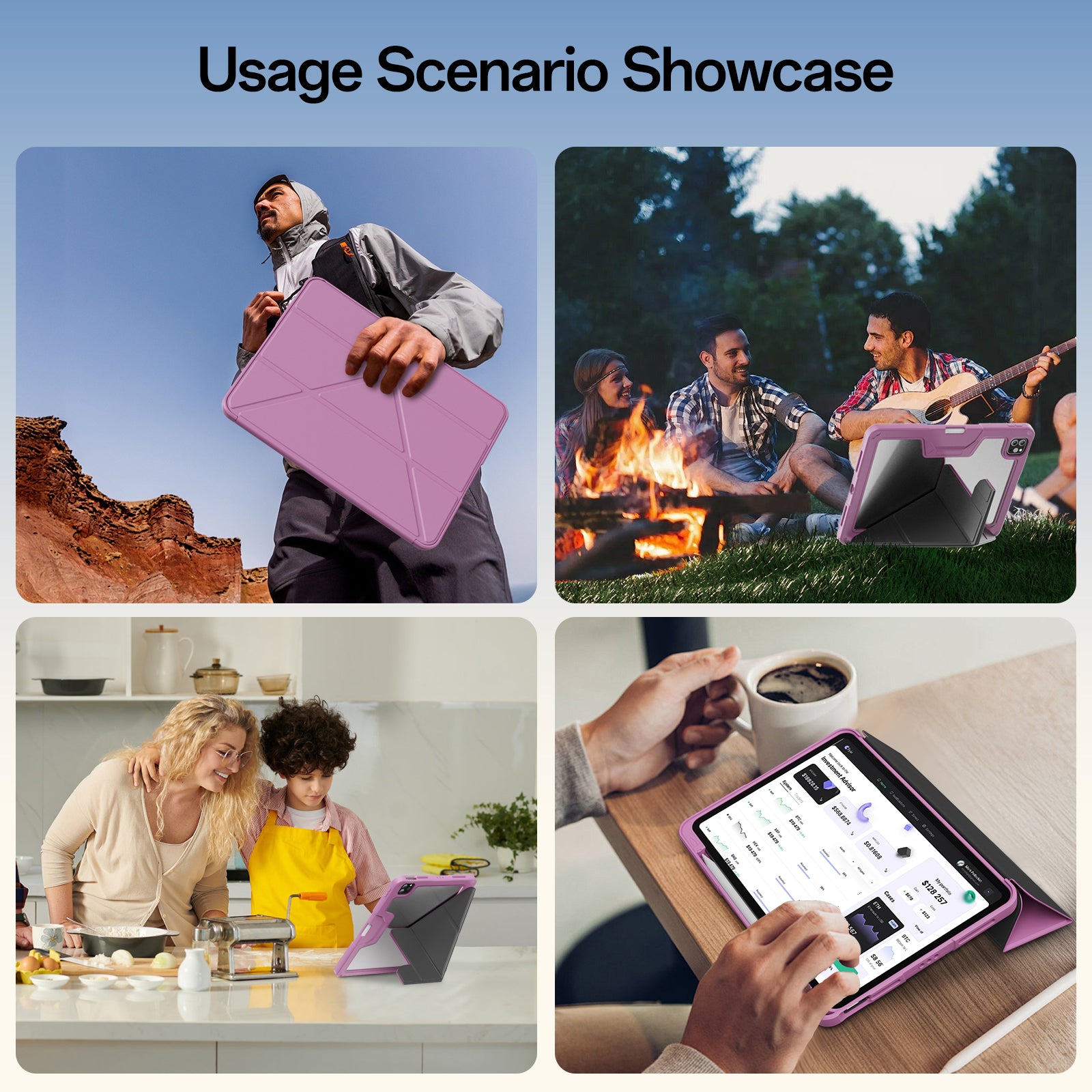 Shockproof Y-Fold iPad Cover with Pencil Slot and Crystal Clear Backplate