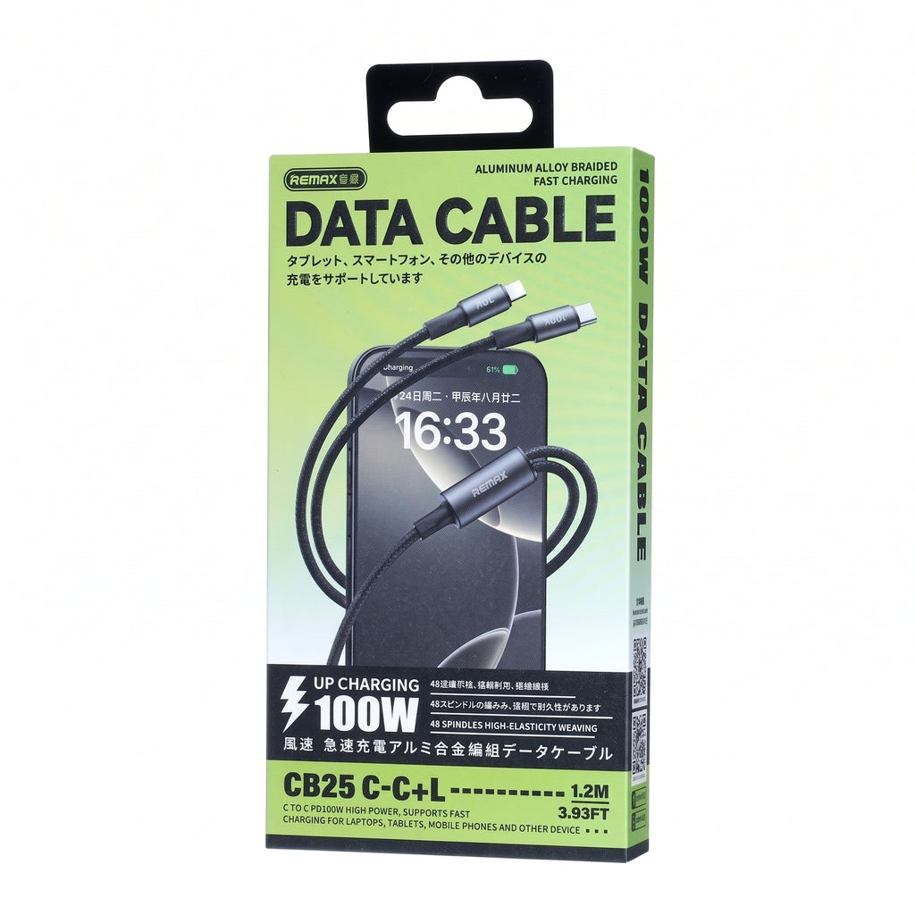 REMAX CB25 100W 2-in-1 Type-C to Type-C & Lightning Braided Fast Charging Cable (1.2m)