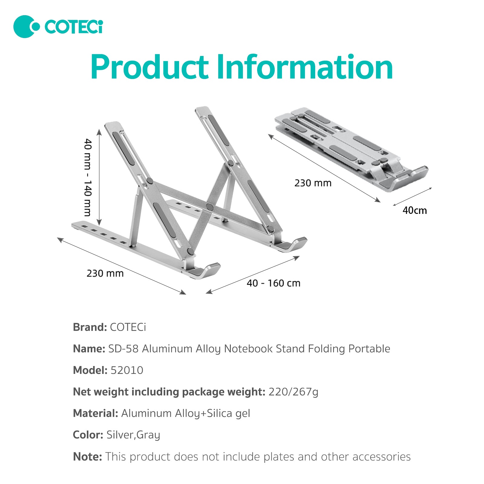 COTECi SD-58 Portable Aluminum Alloy Laptop Stand – Foldable