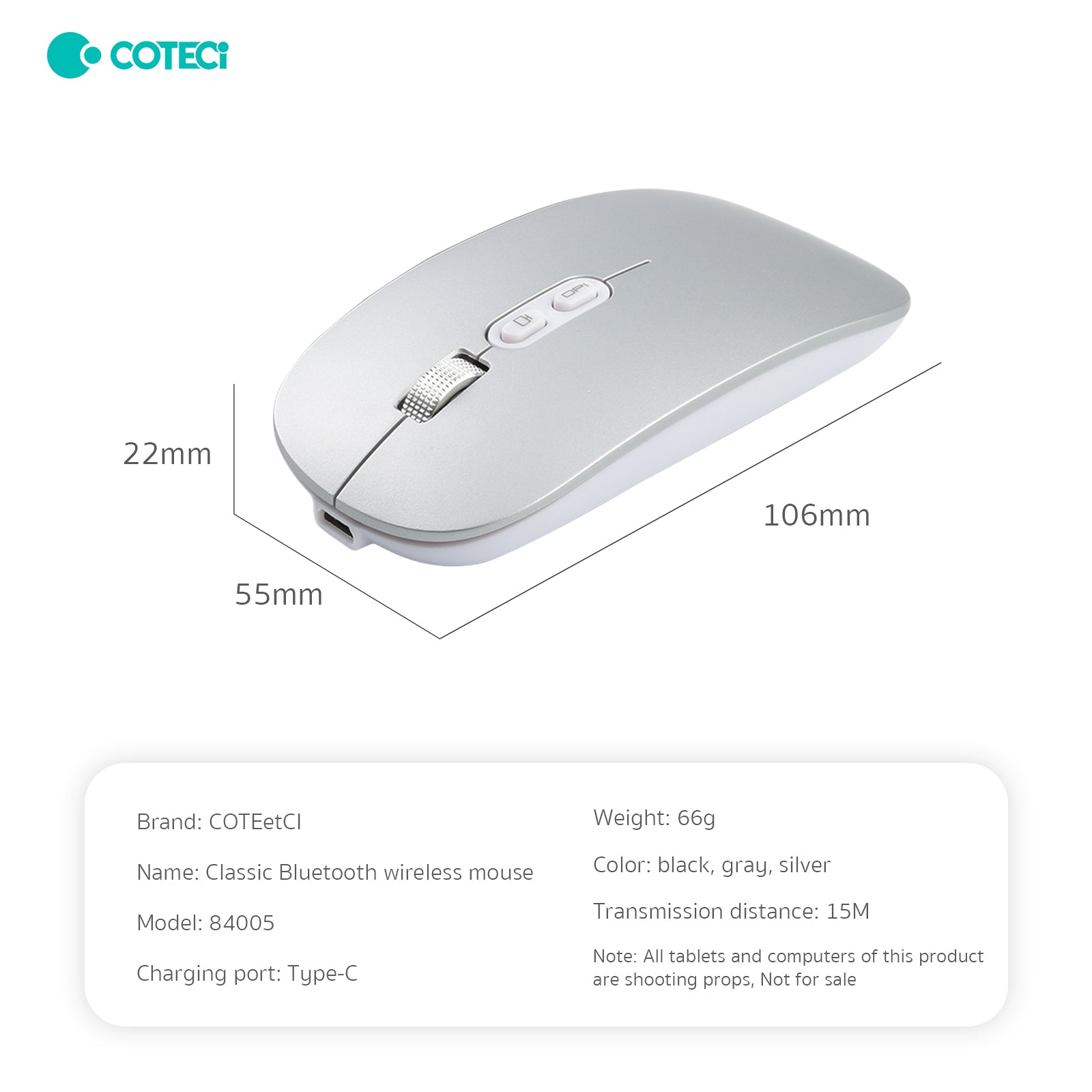 COTECi 84005 Classic Bluetooth Wireless Mouse – Rechargeable