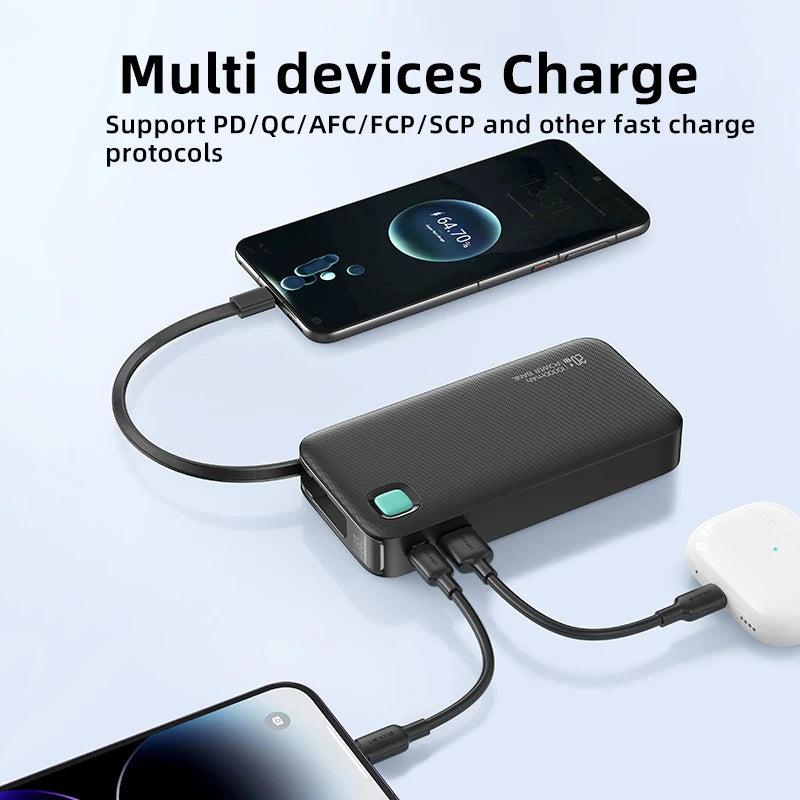 USAMS CD224 XY Series 20W Power Bank with Retractable USB-C Cable - 10000mAh