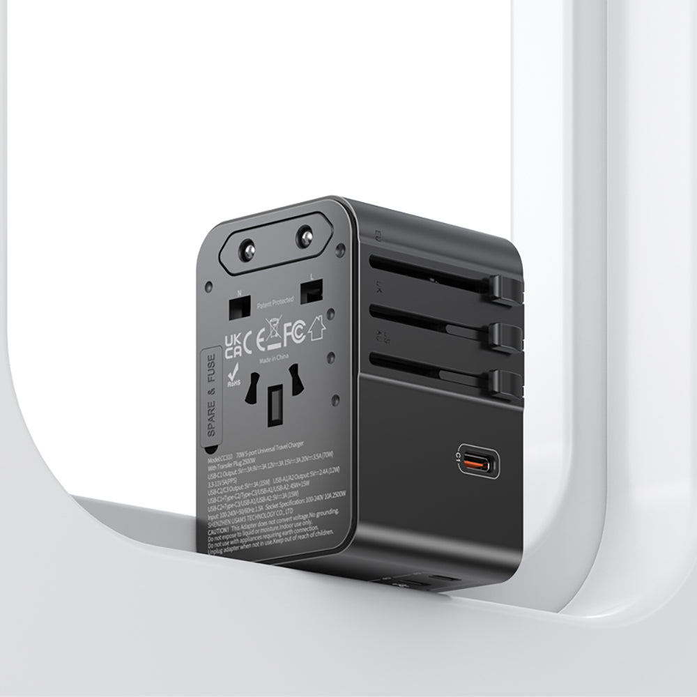 USAMS CC310 T68 70W Universal Travel Adapter (3x USB-C + 2x USB-A)