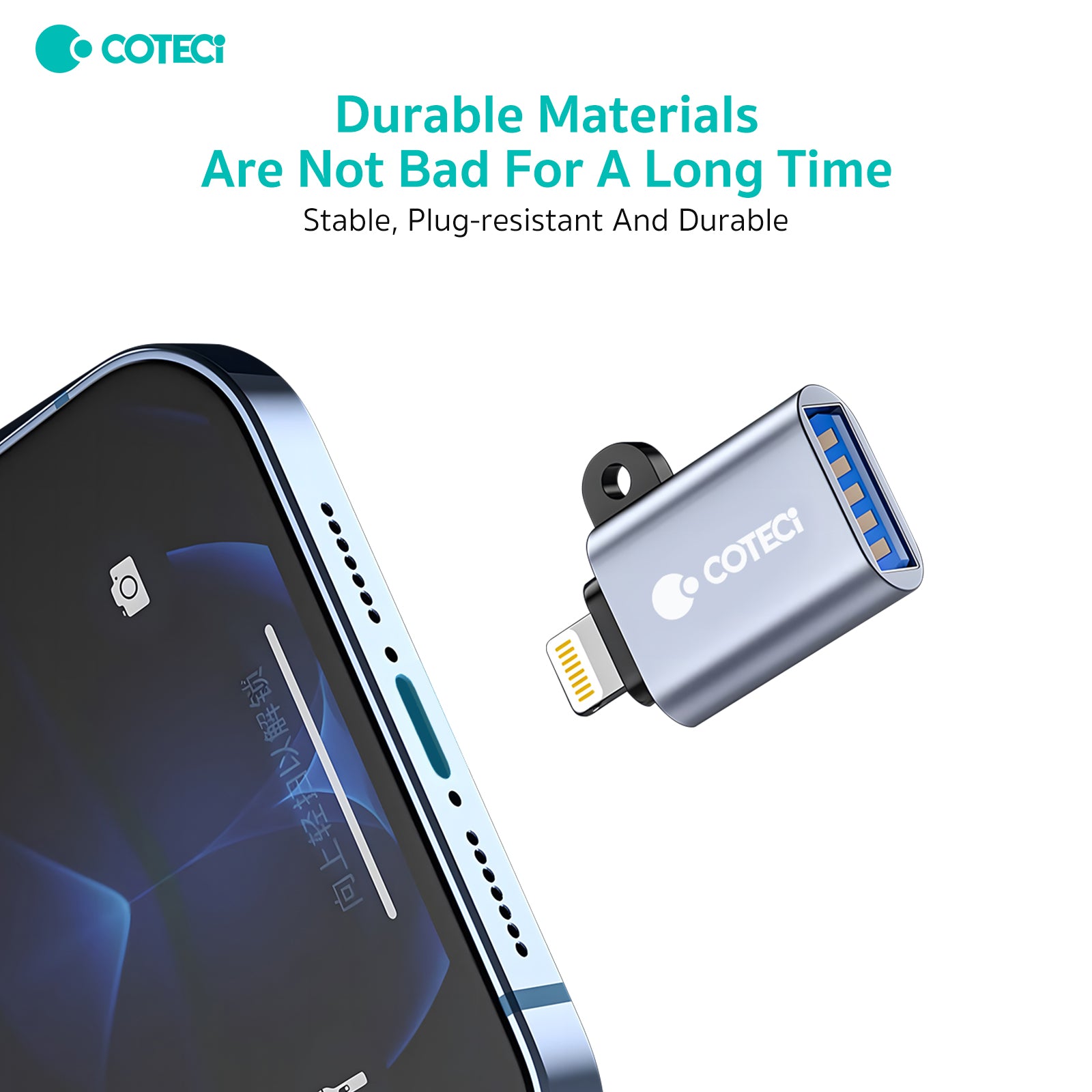 COTECi Premium Metal OTG Adapter – Lightning/USB-C to USB-A Converter