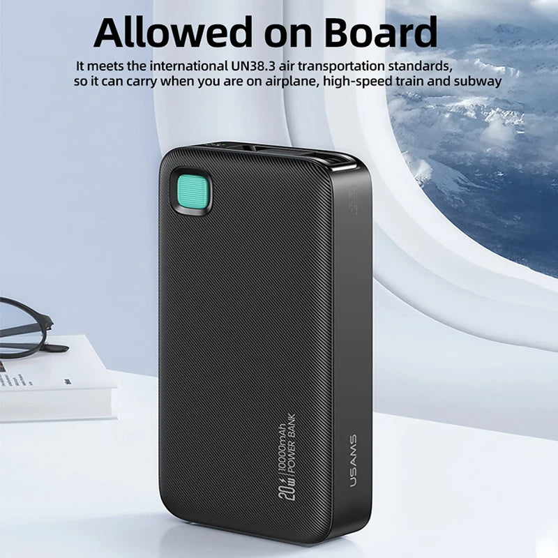 USAMS CD224 XY Series 20W Power Bank with Retractable USB-C Cable - 10000mAh