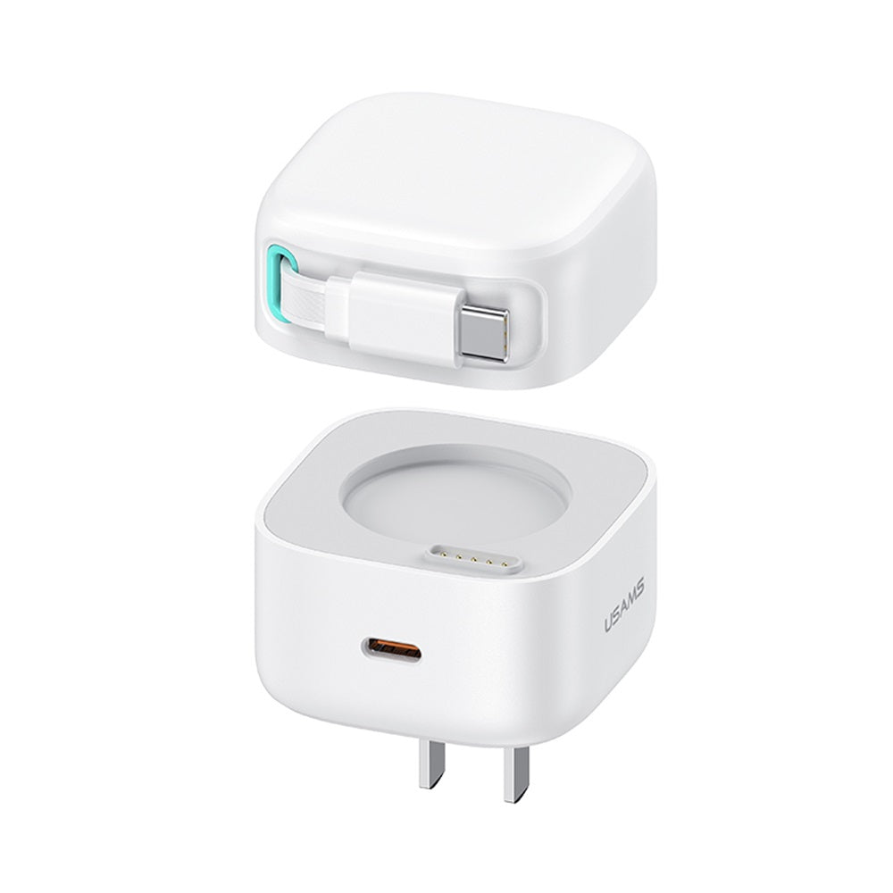 USAMS CC205 XMF Series 35W Dual USB-C GaN Wall Charger with Retractable Magnetic Cable