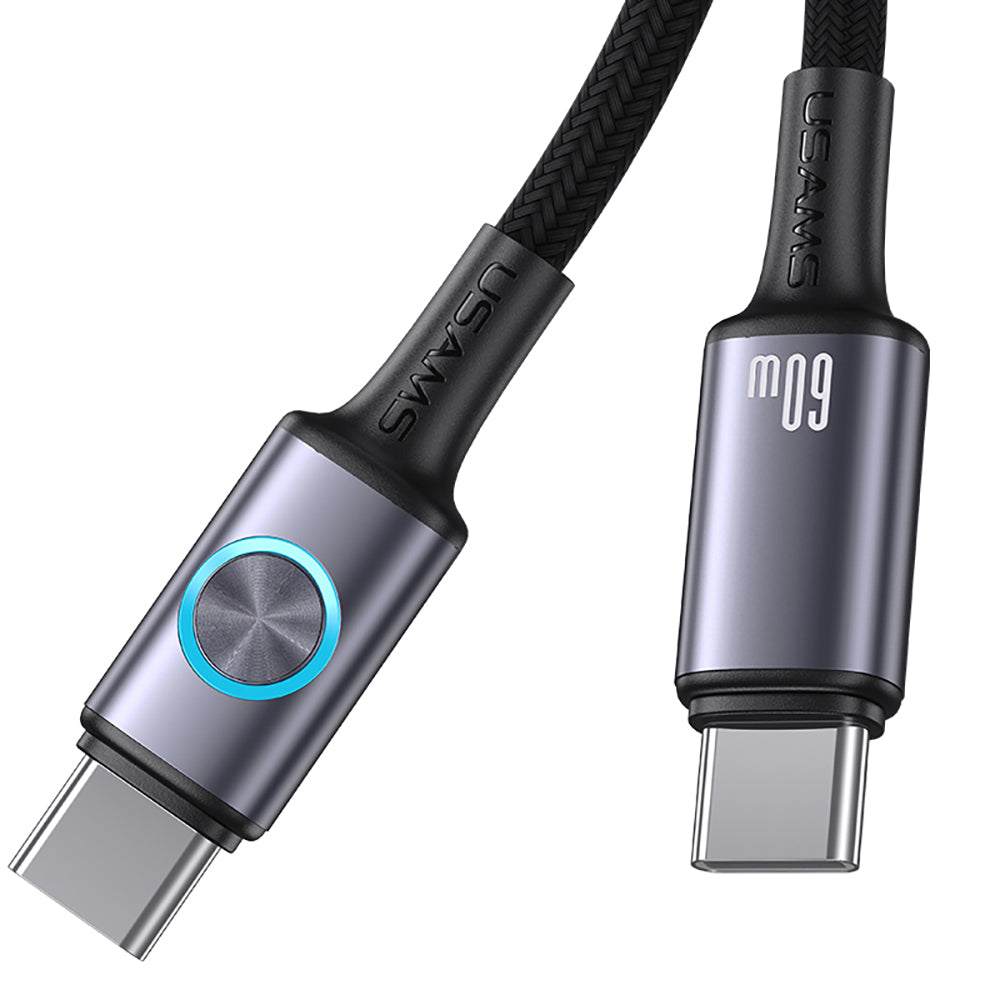 USAMS 60W Aluminum Alloy Data Cable with Colorful Light Type-C To Type-C