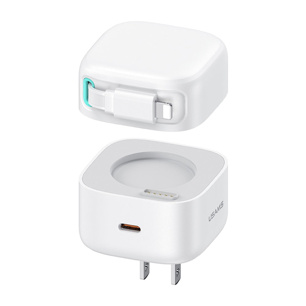 USAMS CC210 SMF Series 35W GaN Wall Charger with Retractable Lightning Cable