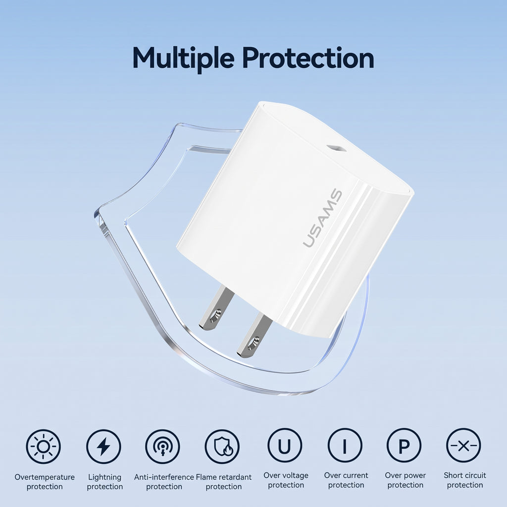 USAMS Yi Series 20W PD Fast Wall Charger Kit with Type-C to Type-C Cable (US Plug)