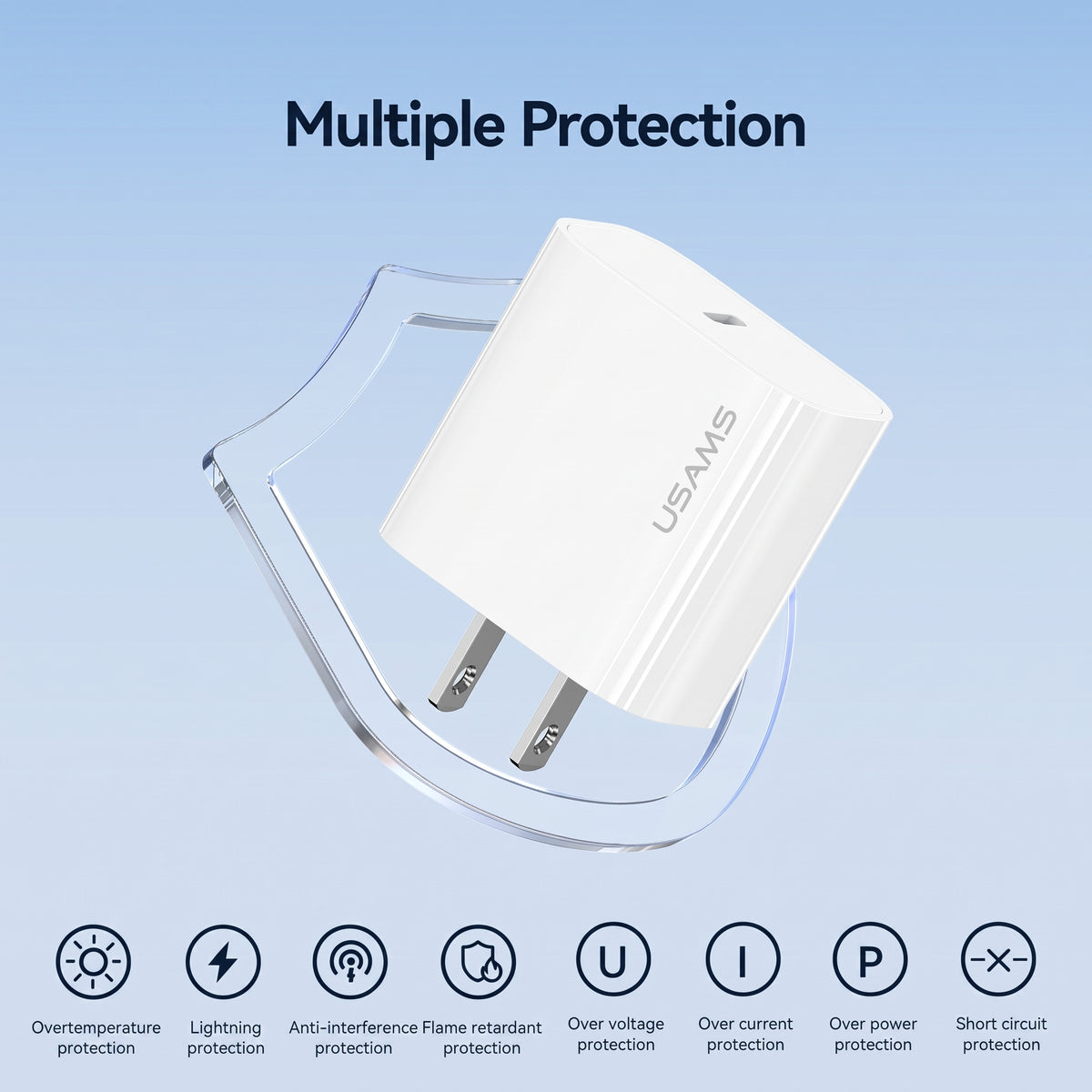 USAMS Yi Series 20W PD Fast Wall Charger Kit with Type-C to Type-C Cable (US Plug)