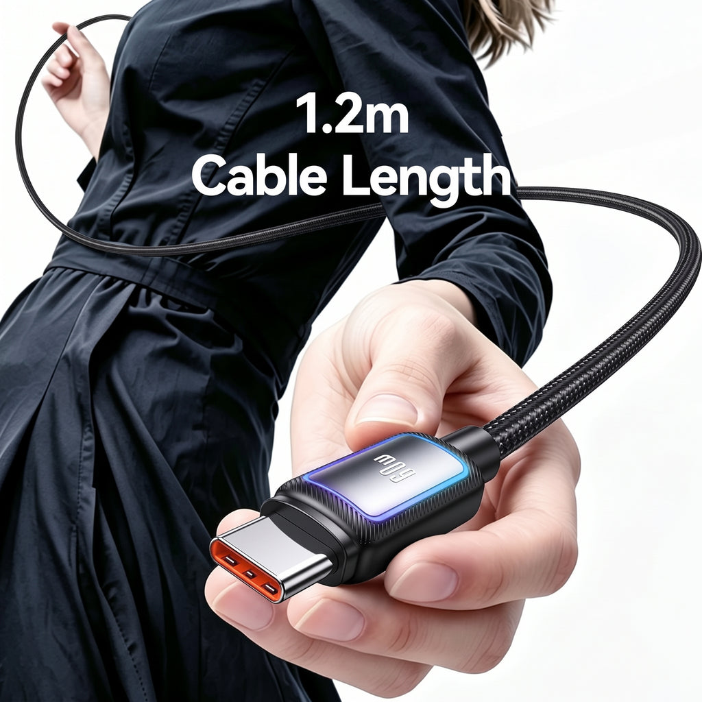USAMS SJ815 U110 60W Type-C to Type-C Fast Charging Cable with Colorful RGB Ambient Light (1.2m)