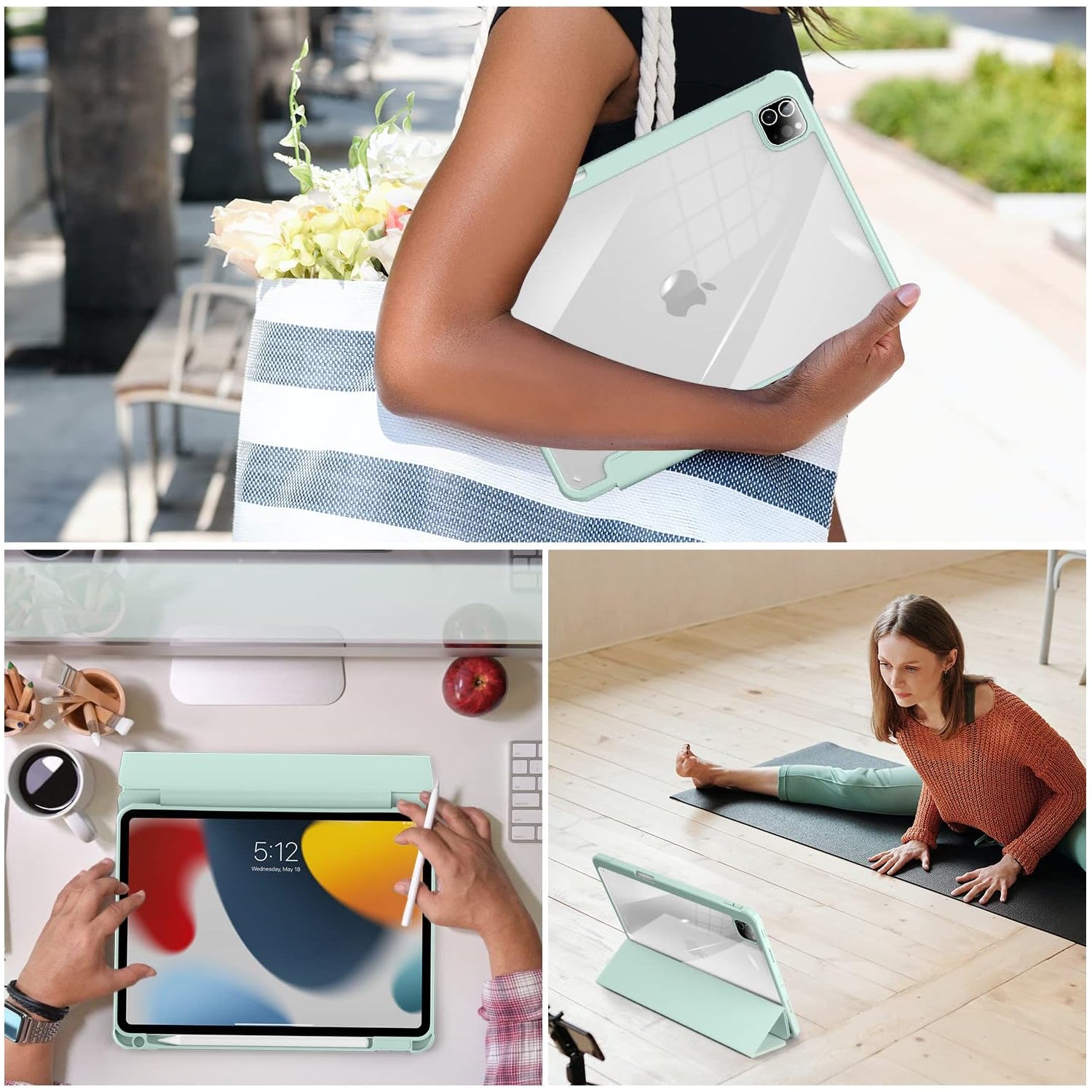 Crystal Hybrid Trifold Case with Built-in Pencil Holder