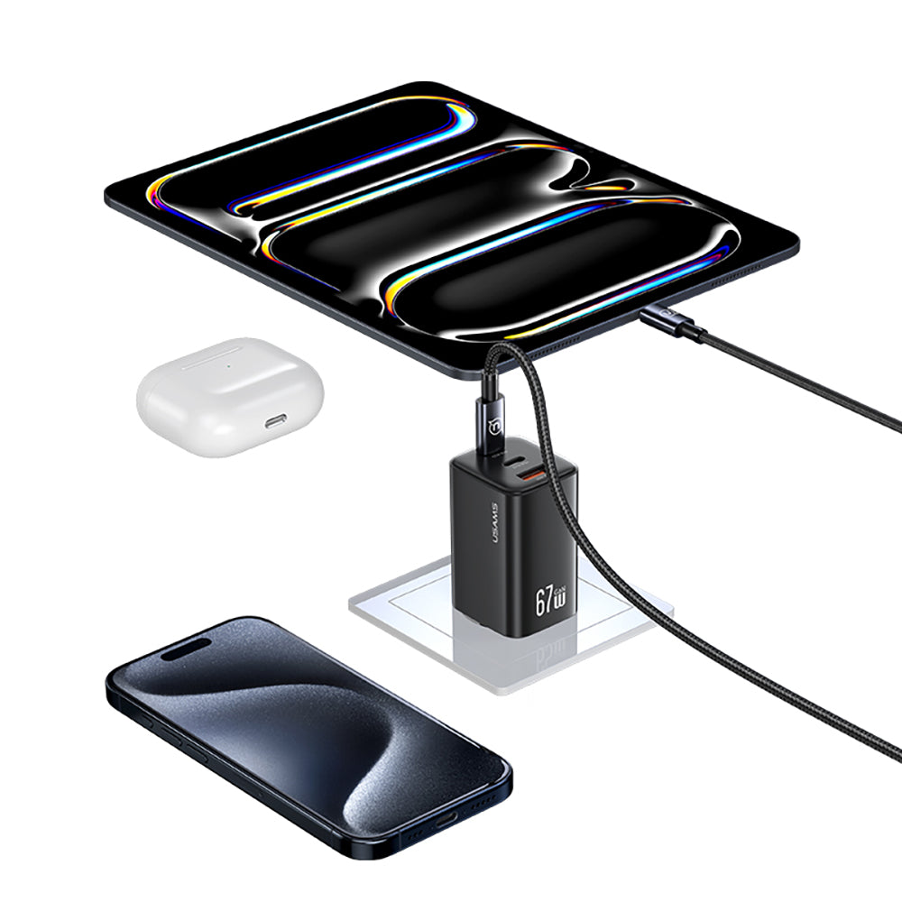 USAMS CC272 67W GaN 3-Port Fast Wall Charger (2x USB-C + USB-A)