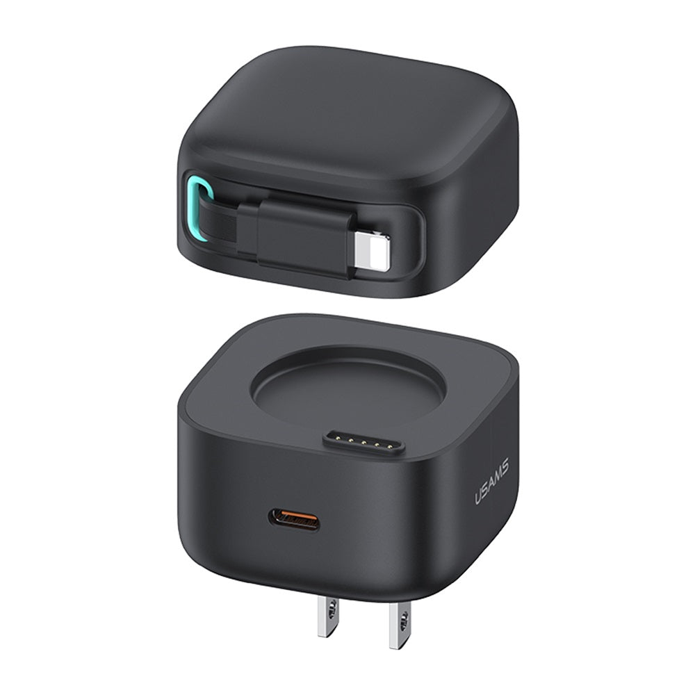 USAMS CC210 SMF Series 35W GaN Wall Charger with Retractable Lightning Cable