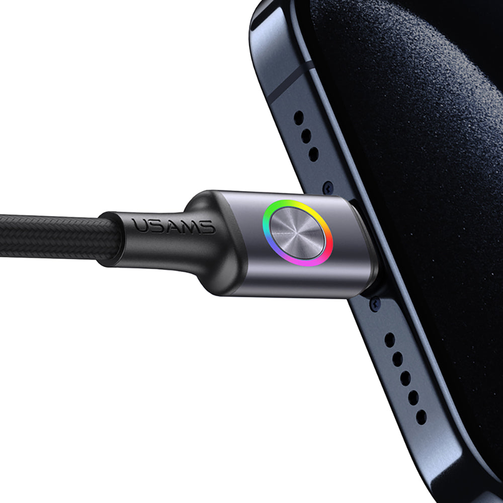 USAMS 30W Aluminum Alloy Data Cable With Colorful Light Type-C To Lightning