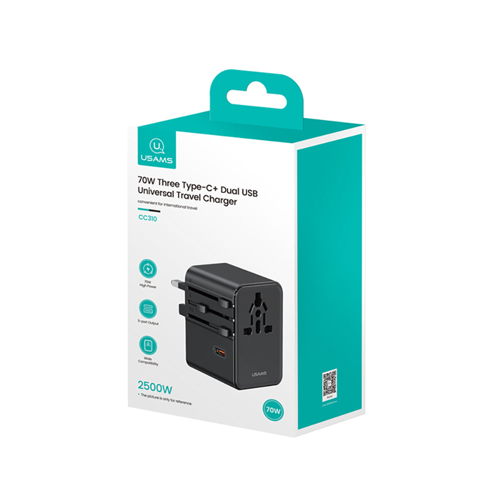 USAMS CC310 T68 70W Universal Travel Adapter (3x USB-C + 2x USB-A)