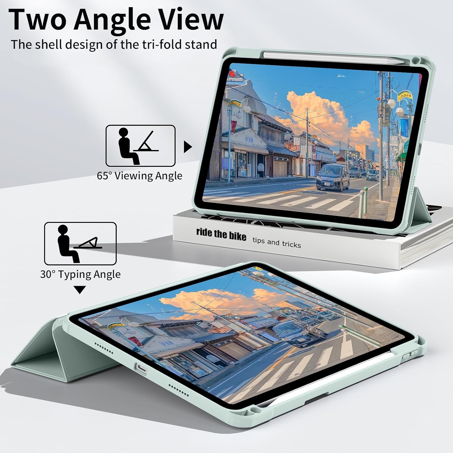 Crystal Hybrid Trifold Case with Built-in Pencil Holder