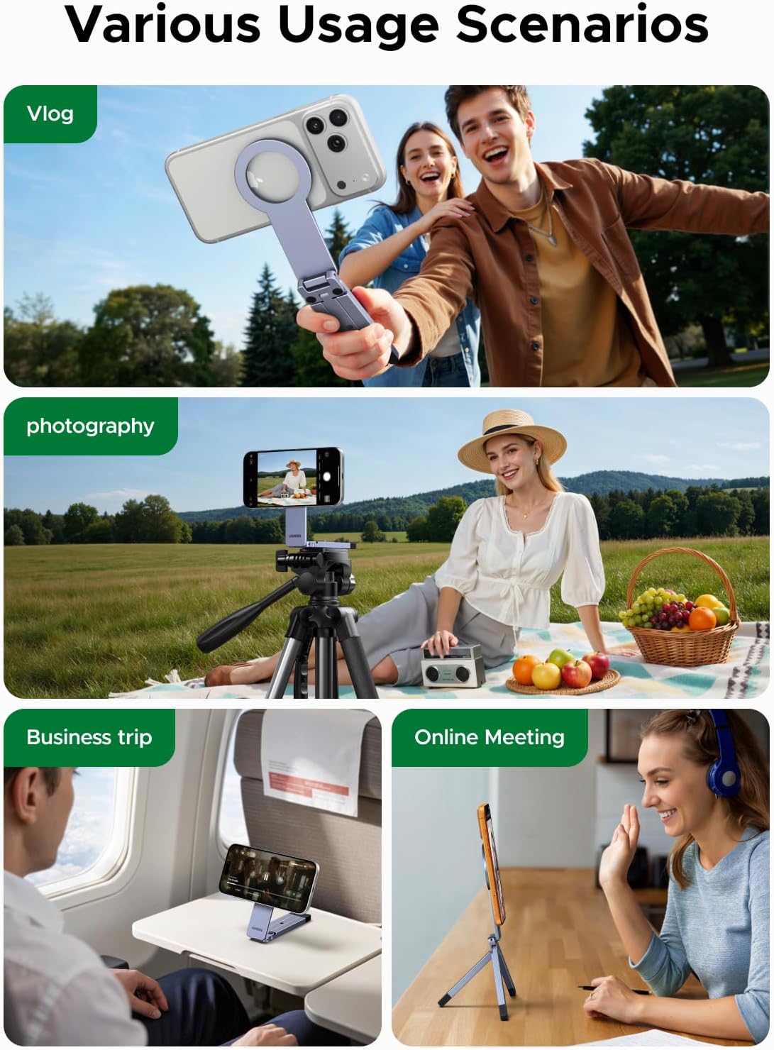 UGREEN Magnetic Phone Tripod Stand – MagSafe Desktop and Travel Holder