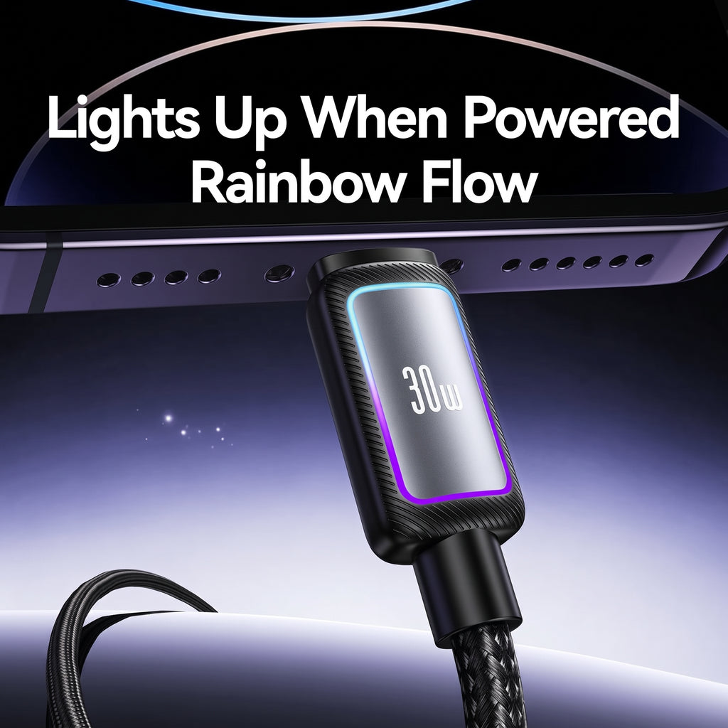 USAMS SJ816 U110 30W Type-C to Lightning Fast Charging Cable with Colorful RGB Ambient Light (1.2m)