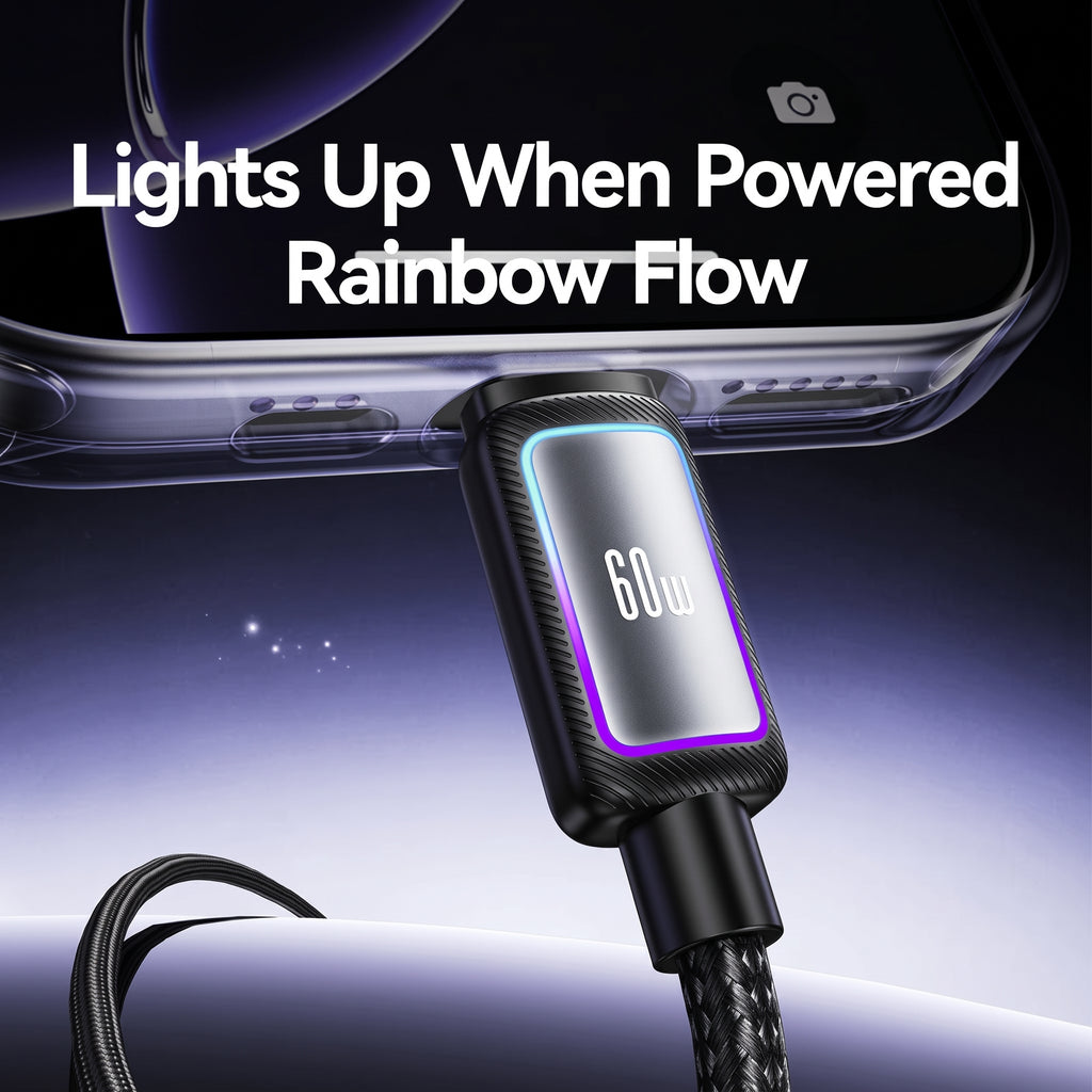 USAMS SJ815 U110 60W Type-C to Type-C Fast Charging Cable with Colorful RGB Ambient Light (1.2m)