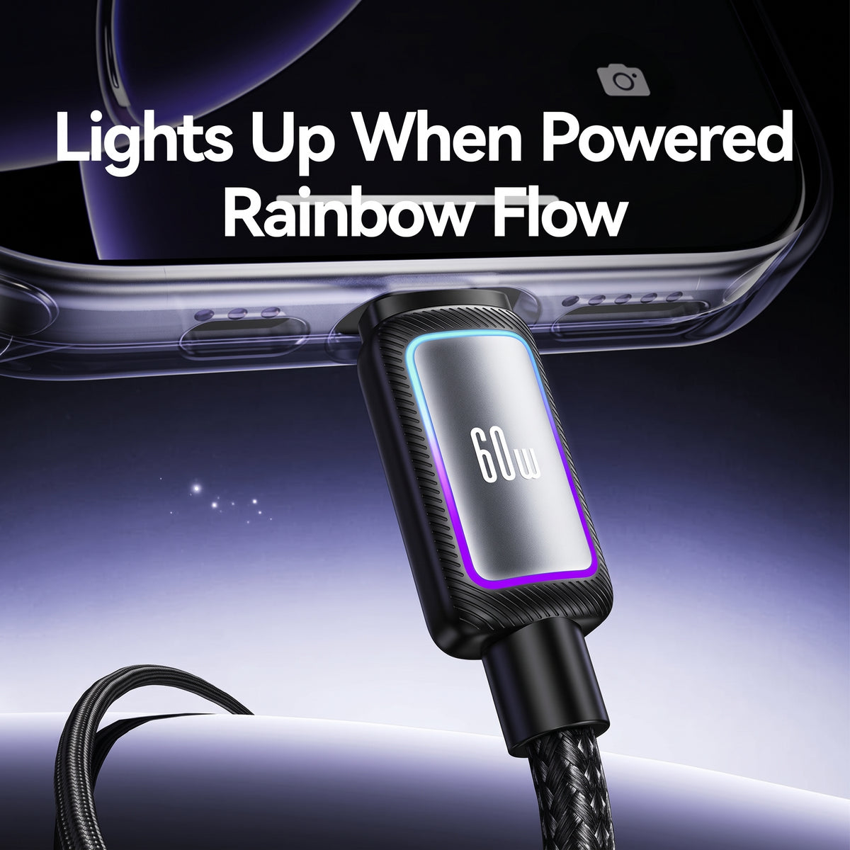 USAMS SJ815 U110 60W Type-C to Type-C Fast Charging Cable with Colorful RGB Ambient Light (1.2m)