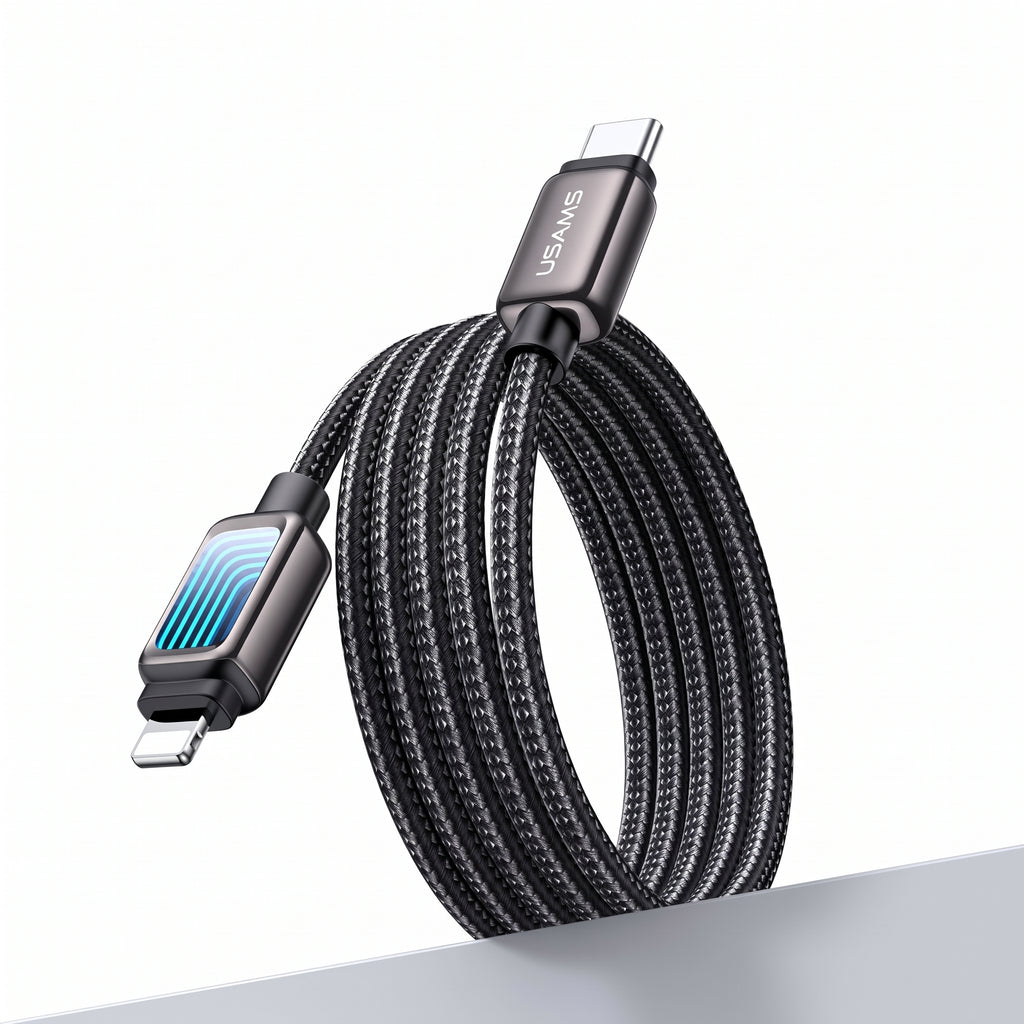 USAMS SJ819 U111 30W Type-C to Lightning Fast Charging Cable with Infinity Mirror LED Light (1.2m)