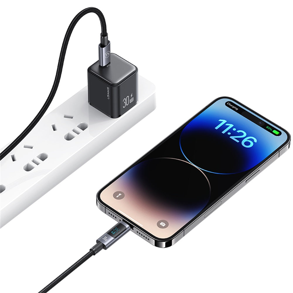USAMS SJ672 Sufeng Series 30W USB-C to Lightning Fast Charging Digital Display Cable (1.2m)