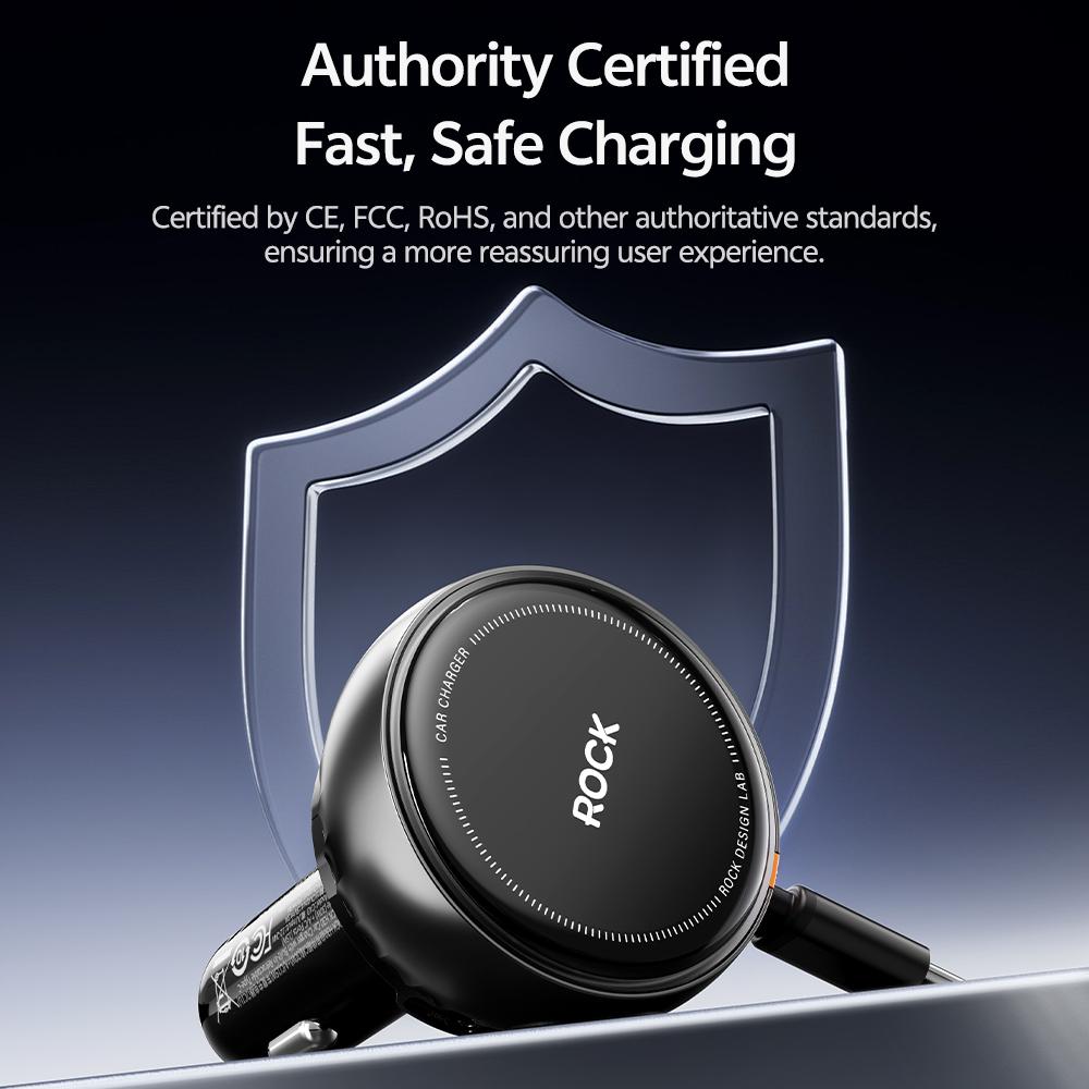 ROCK H30 Fast Car Charger (45W) with Retractable Type-C Cable