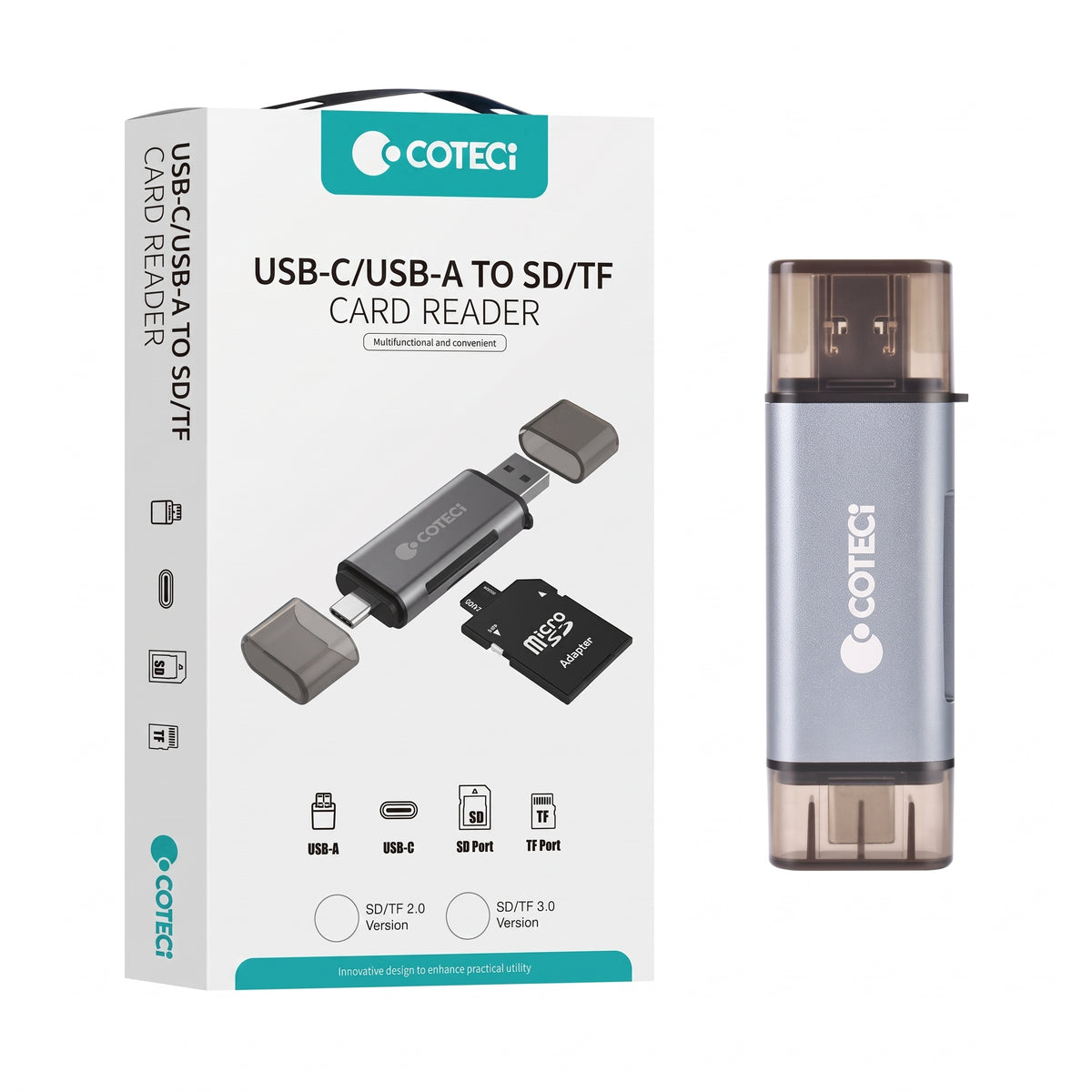 COTECi Dual Connector USB-C & USB-A to SD/TF Card Reader