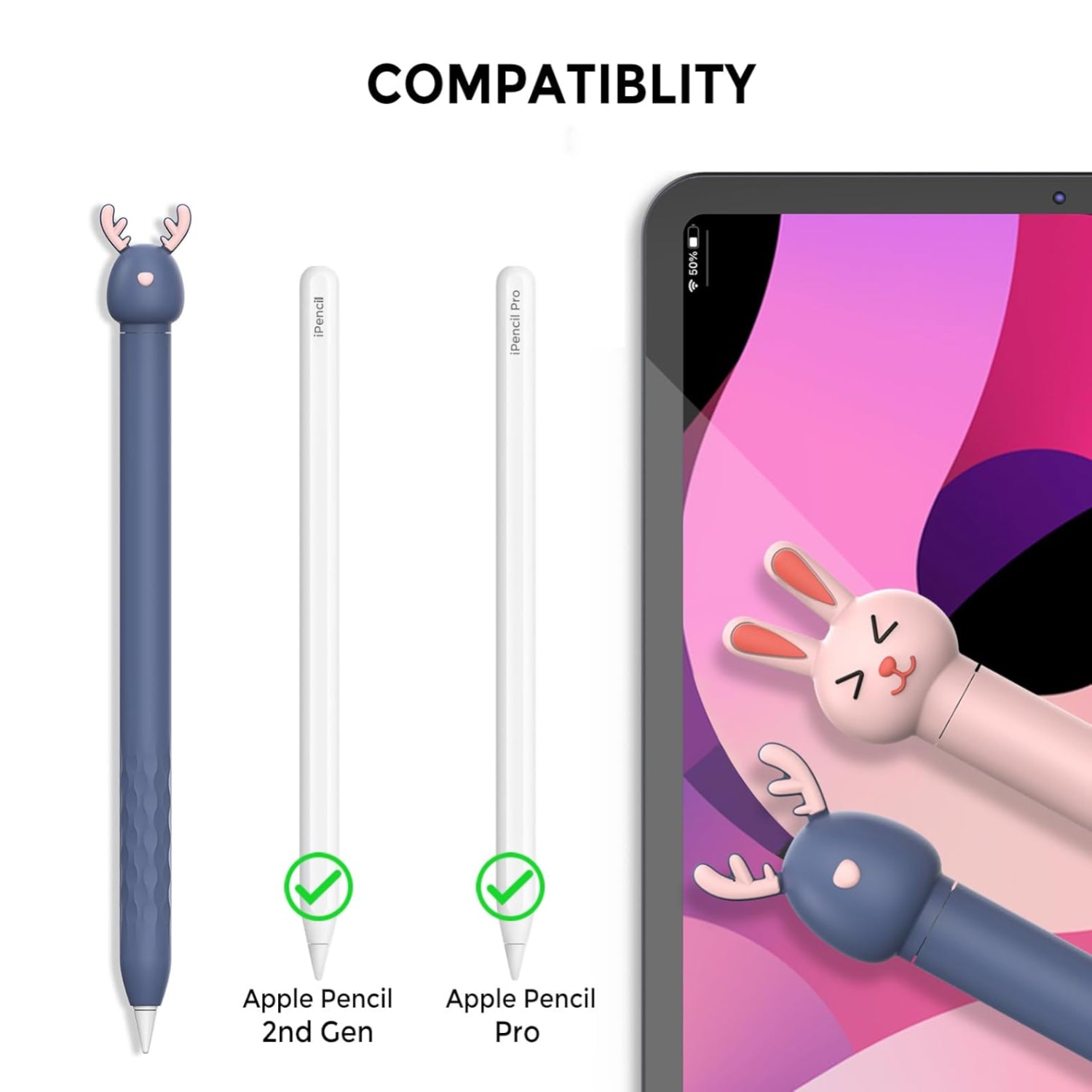 Cute Cartoon Deer Silicone Case for Apple Pencil Pro 2nd Generation