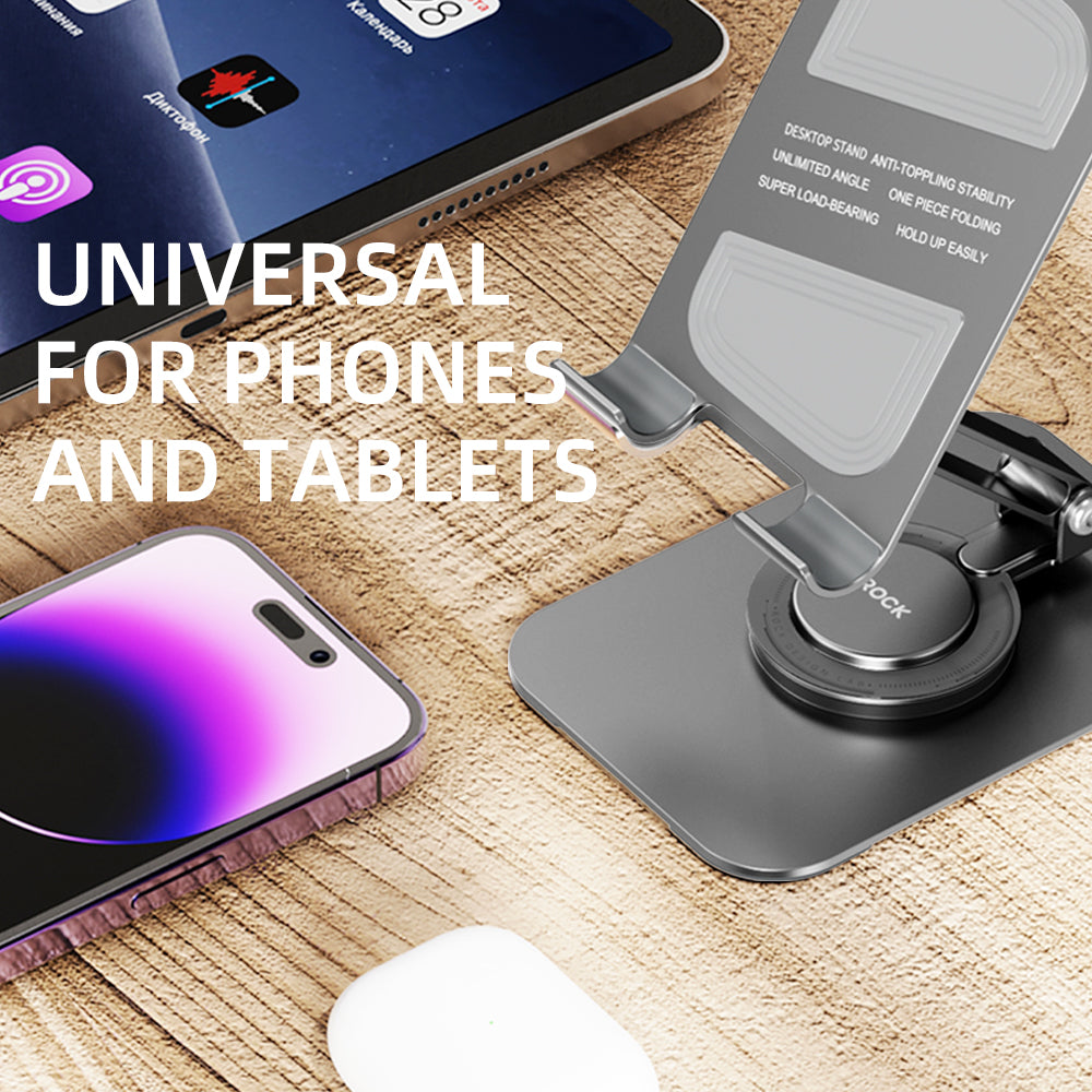 ROCK 360° Rotatable Metal Desktop Phone Holder l Foldable and Adjustable