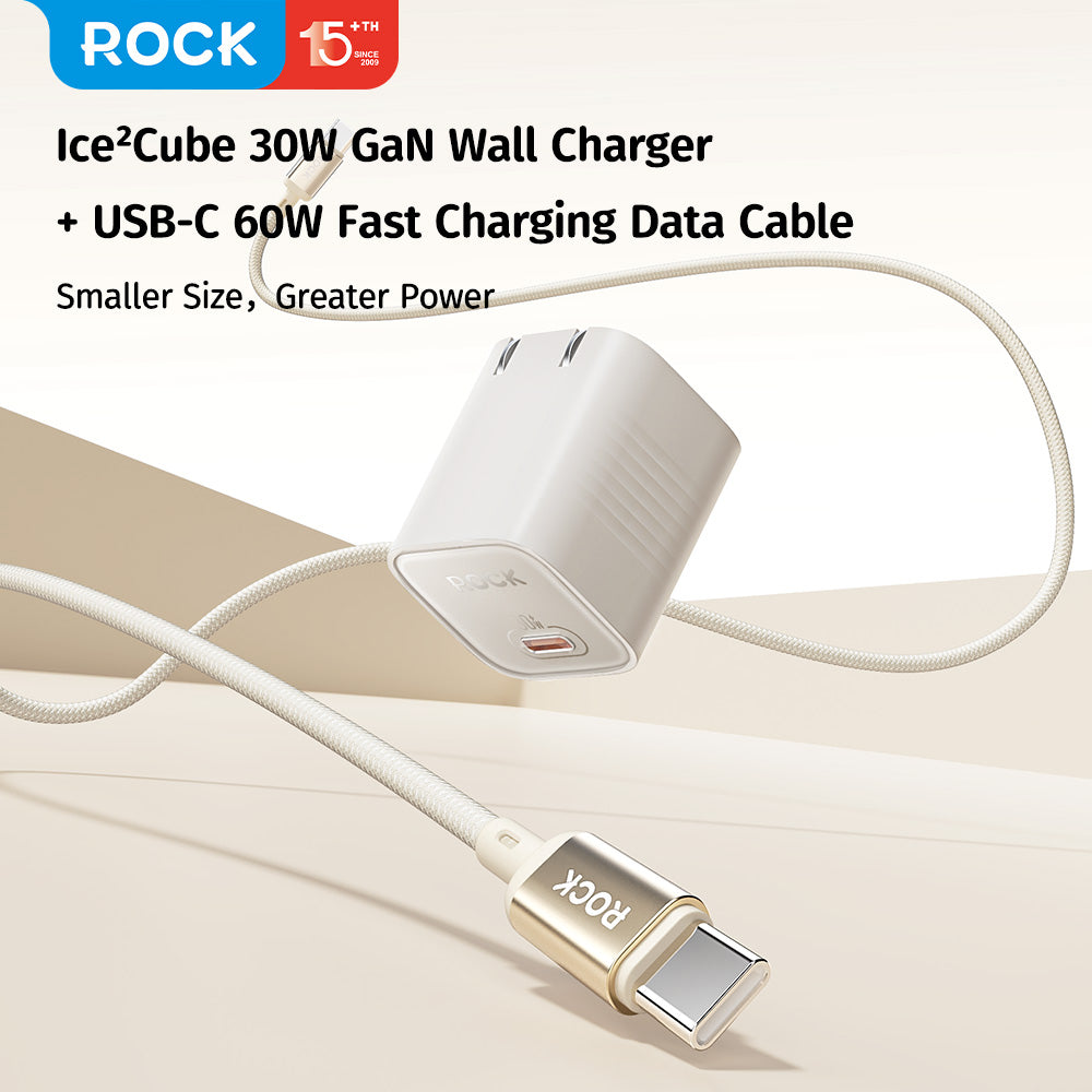 ROCK Ice²Cube 30W GaN Fast Charger + Cable Bundle