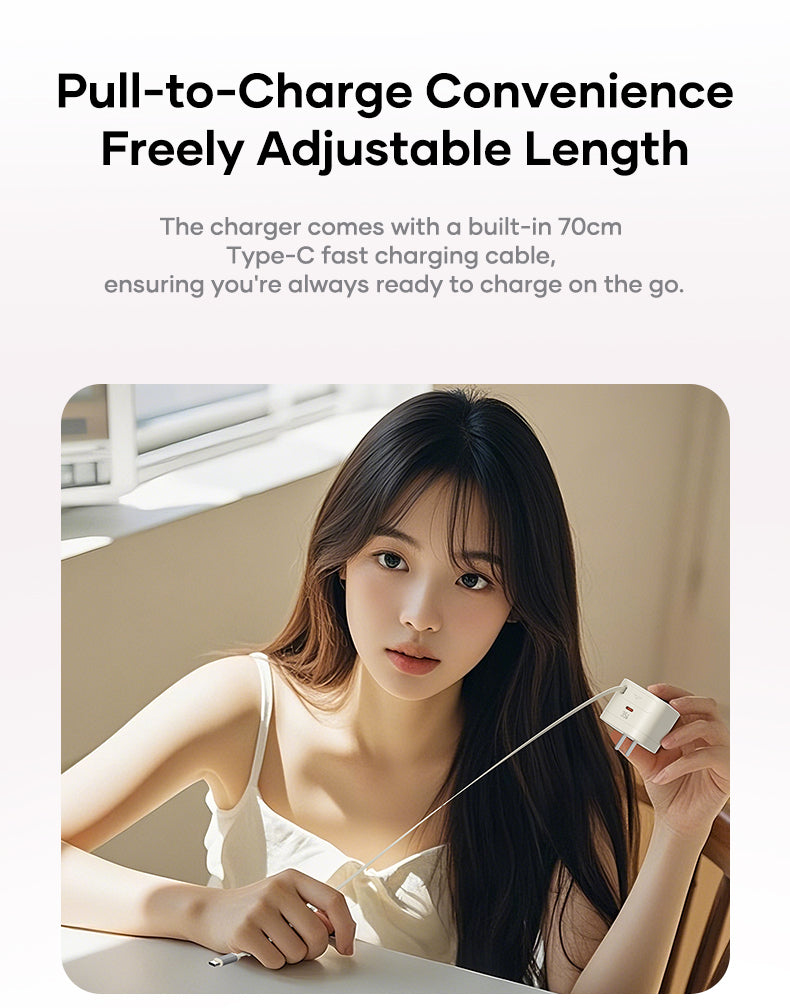 ROCK T90 35W GaN Fast Wall Charger | Built-in Retractable Type-C Cable + PD Port