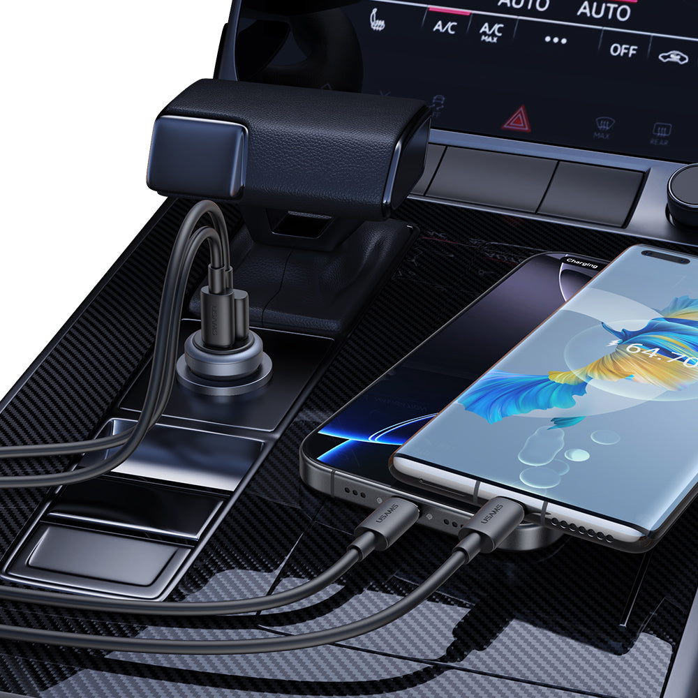 USAMS CC322 30W Dual Port Aluminum Mini Fast Car Charger (USB-A + USB-C)