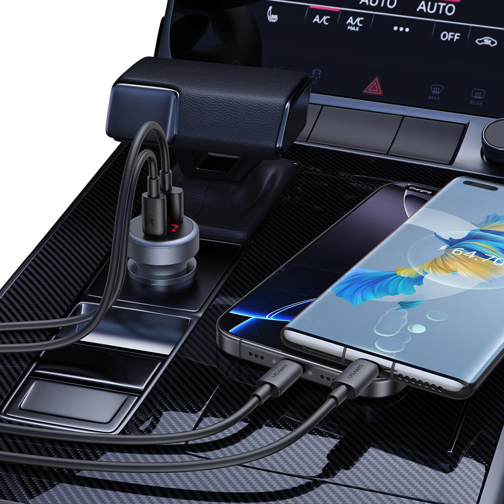 USAMS CC327 45W Dual Port Aluminum Car Charger with Digital Display