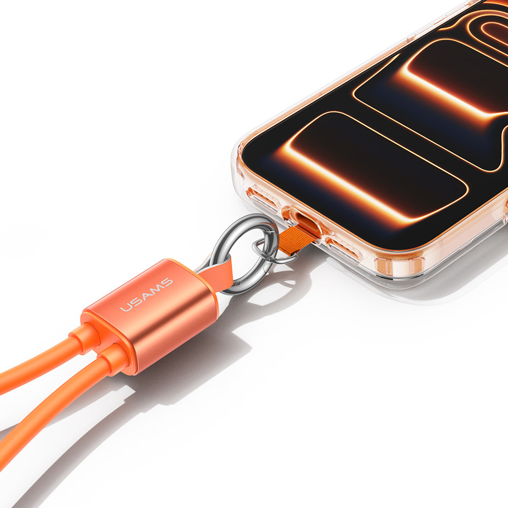 USAMS SJ784 U97 2-in-1 60W Type-C to Type-C Lanyard Charging Data Cable (30cm) – Premium Liquid Silicone Wrist Strap Phone Cord
