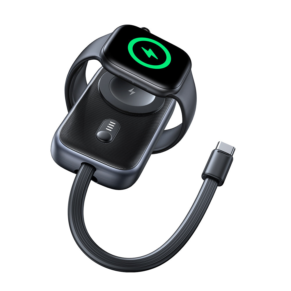 USAMS CD245 2-in-1 Magnetic Wireless Charger Power Bank (1200mAh) for Apple Watch – Pocket Size Keychain Charger with Built-in Type-C Cable