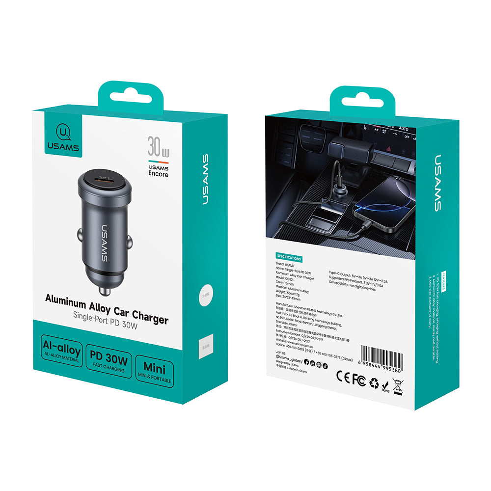 USAMS CC321 30W Single Port Aluminum Mini Fast Car Charger (USB-C PD)