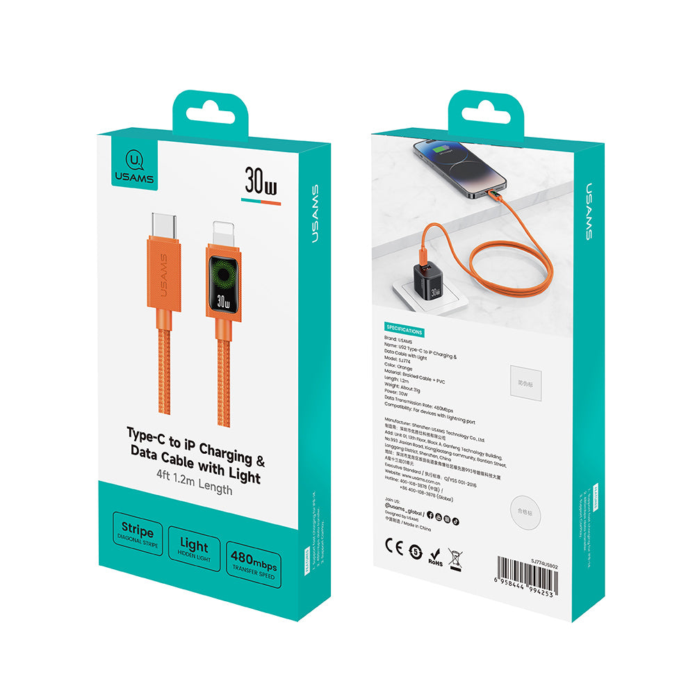 USAMS SJ774 U92 30W Type-C to Lightning Fast Charging Braided Cable (1.2m)