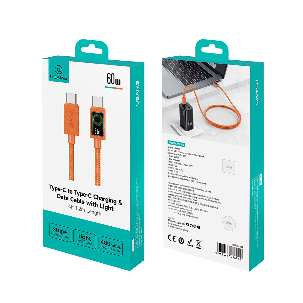 USAMS SJ773 U92 60W Type-C to Type-C Fast Charging Braided Cable (1.2m)