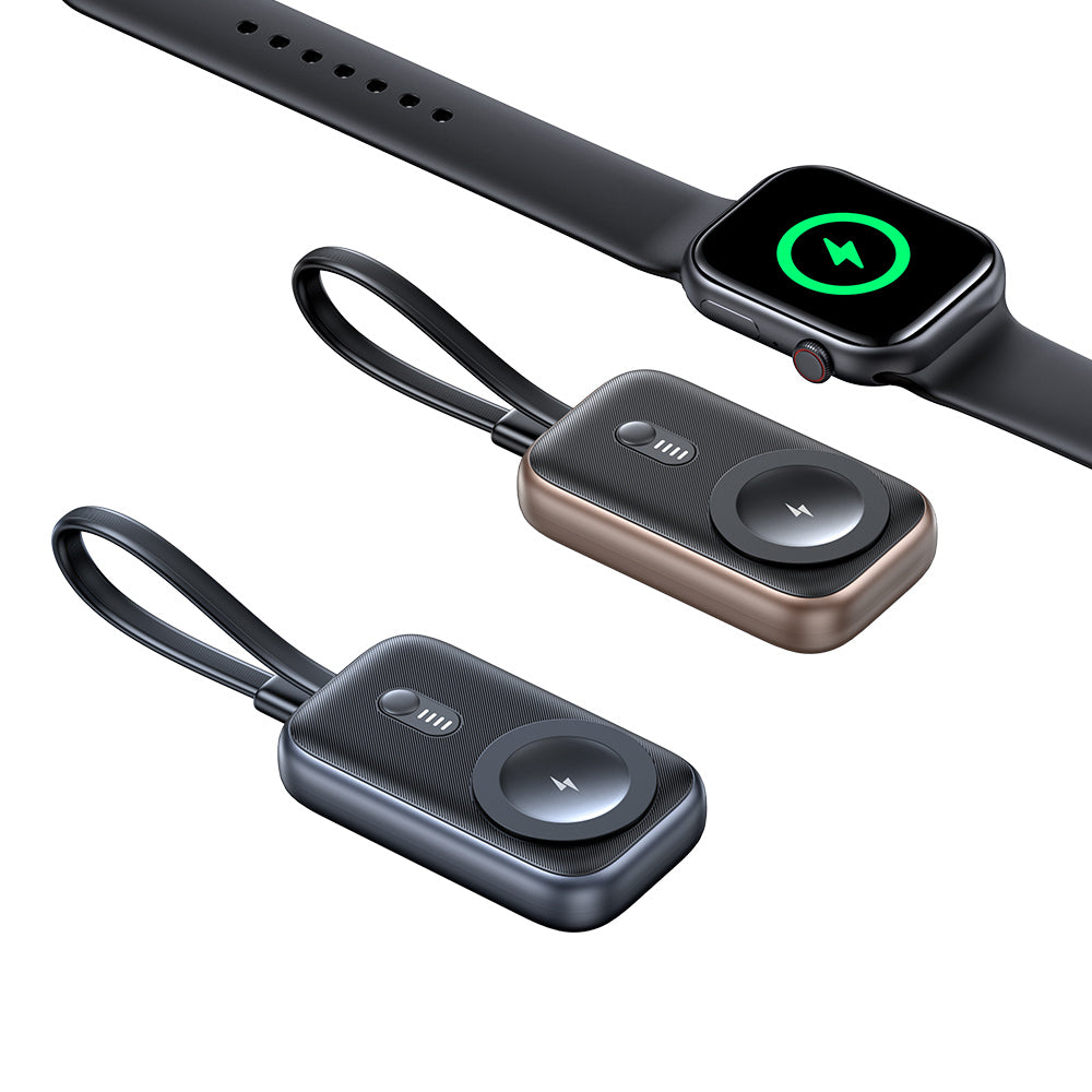 USAMS CD245 2-in-1 Magnetic Wireless Charger Power Bank (1200mAh) for Apple Watch – Pocket Size Keychain Charger with Built-in Type-C Cable