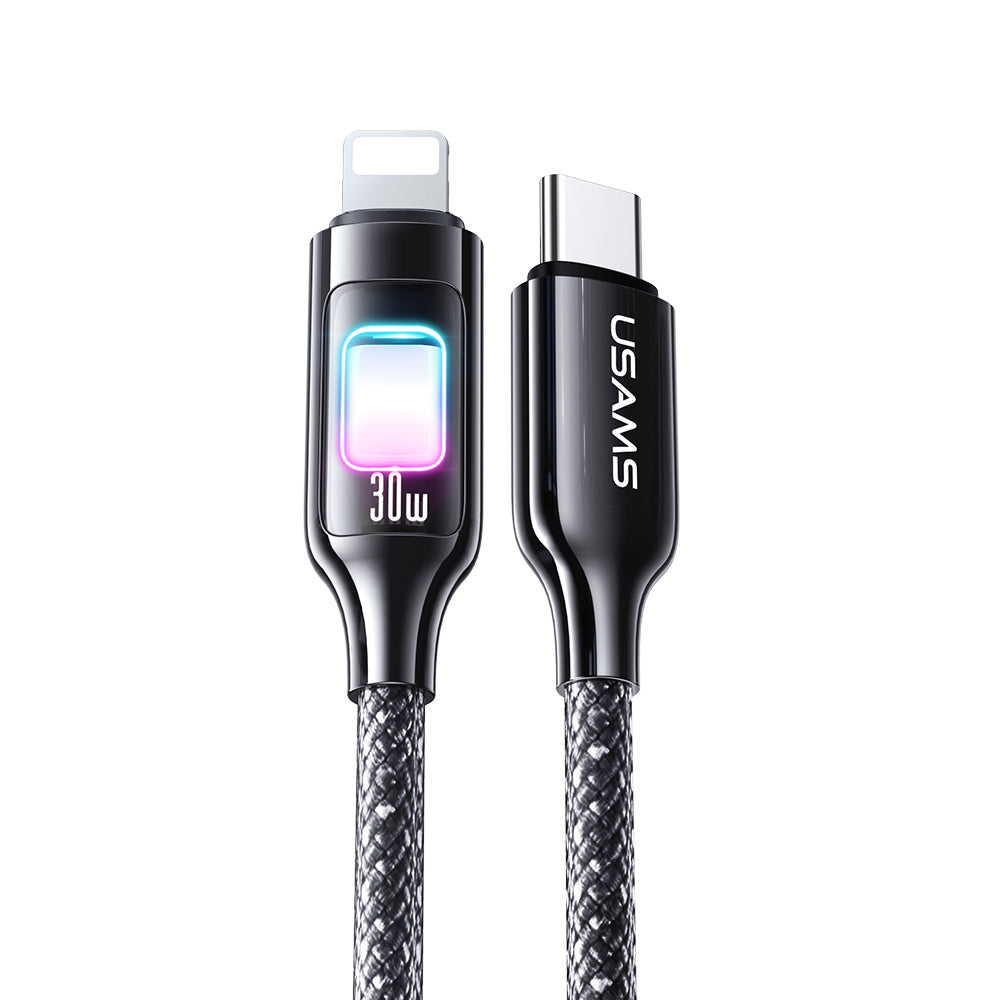 USAMS 30W Type-C To Lightning Zinc Alloy Fast Charging and Data Cable with Colorful Light